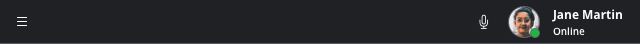 Header with menu icon, microphone, and user status showing Jane Martin online.