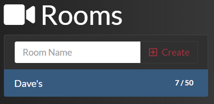 video chat Rooms list after adding a room