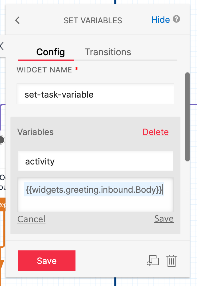 Screenshot showing configuration for set-task-variable widget