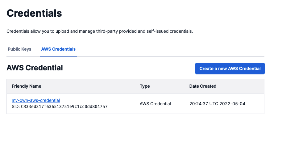 Adding AWS credentials in Twilio