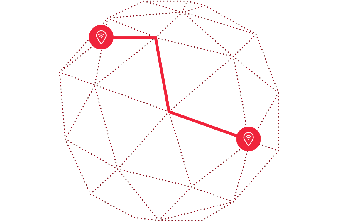 Network Connectivity Representation Diagram showing nodes connected in a network with highlighted path