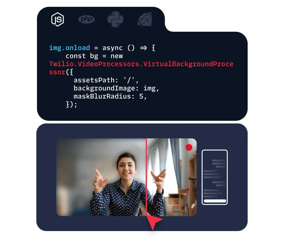 Async Function for Virtual Background Processing Code snippet showing async function for setting a virtual background using Twilio.