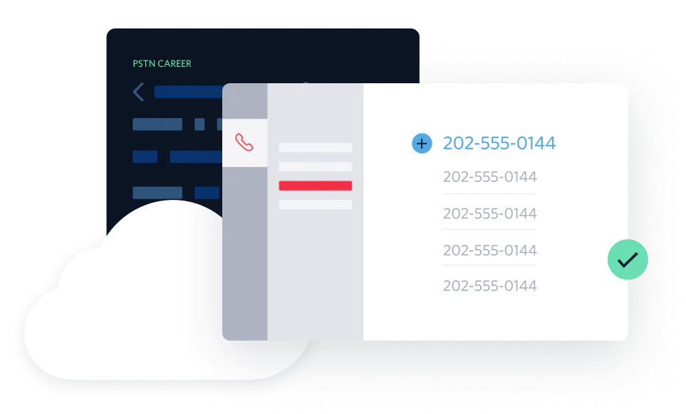 Illustrated UI showcasing a connection of an existing PSTN carrier to Twilio using a BYOC trunk that keeps your carrier, and your phone number inventory when building with Voice or SIP Trunking.