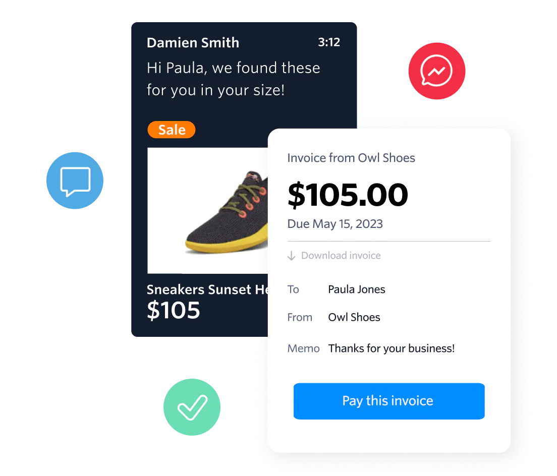 UI showing payment confirmations delivered via alerts, notifications and communications on customer’s channel of choice UI showing payment confirmations delivered via alerts, notifications and communications on customer’s channel of choice