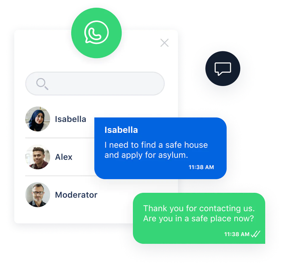 UI showing messages in a crisis hotline service. UI showing messages in a crisis hotline service.