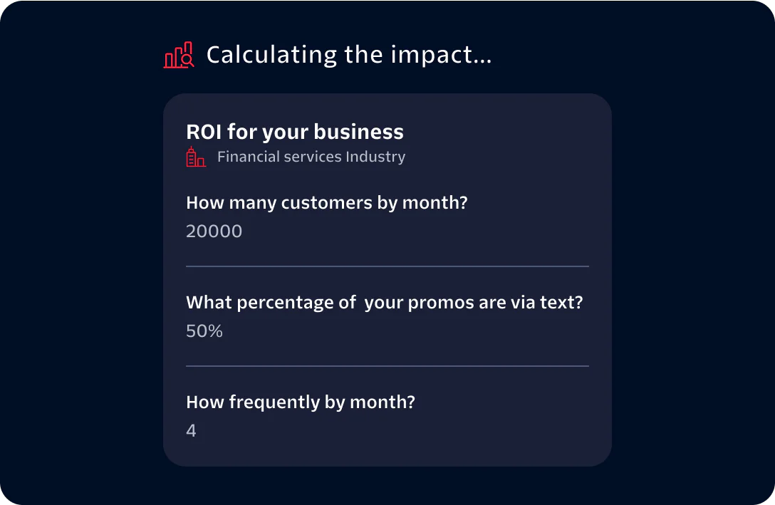 ROI Calculation for Financial Services Business ROI calculation tool for financial services with monthly customers, promo percentage, and frequency data.