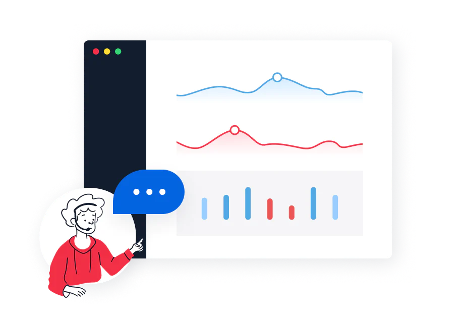 Illustrated person tracking the potential ROI from SMS marketing Illustrated person tracking the potential ROI from SMS marketing